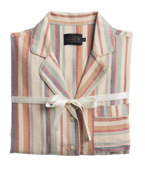 Pendleton Women’s Cotton Flannel Pajama Set | Ivory Multi Stripe