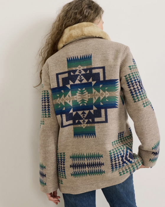 Pendleton Women's Brownsville Shearling Collar Wool Coat – Tan Chief Joseph