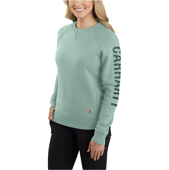 Carhartt Women's Relaxed Fit Midweight Crewneck Logo Sleeve Graphic Sweatshirt 104410 Out of Season Colors