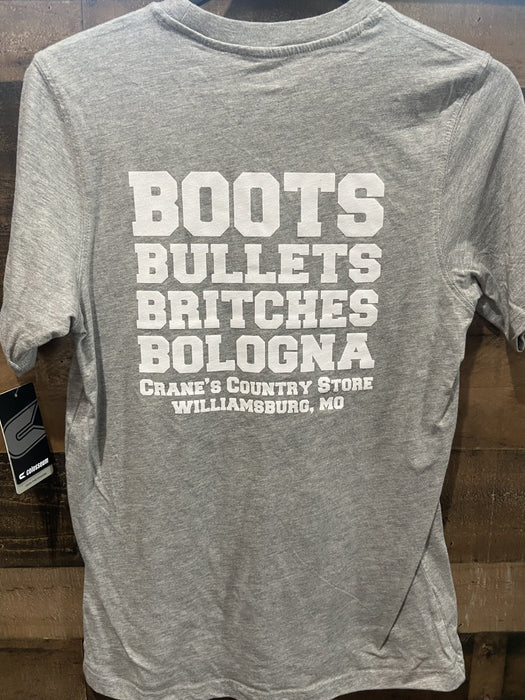 Cranes 130 T Shirt Boots Bullets Britches Bologna
