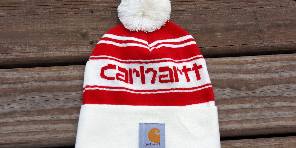 Carhartt Men's Knit Pom Cuffed Logo Beanie, Arborvitae, OFA at  Men's  Clothing store
